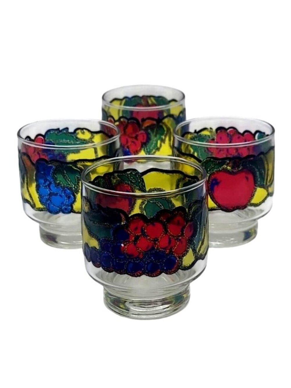 Vintage Libbey Stained Glass Fruit Frosted Stackable Rock Tumblers Set Of 4 - Picture 2 of 9